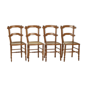 Serie de 4 chaises cannées en hêtre bistrot 1900