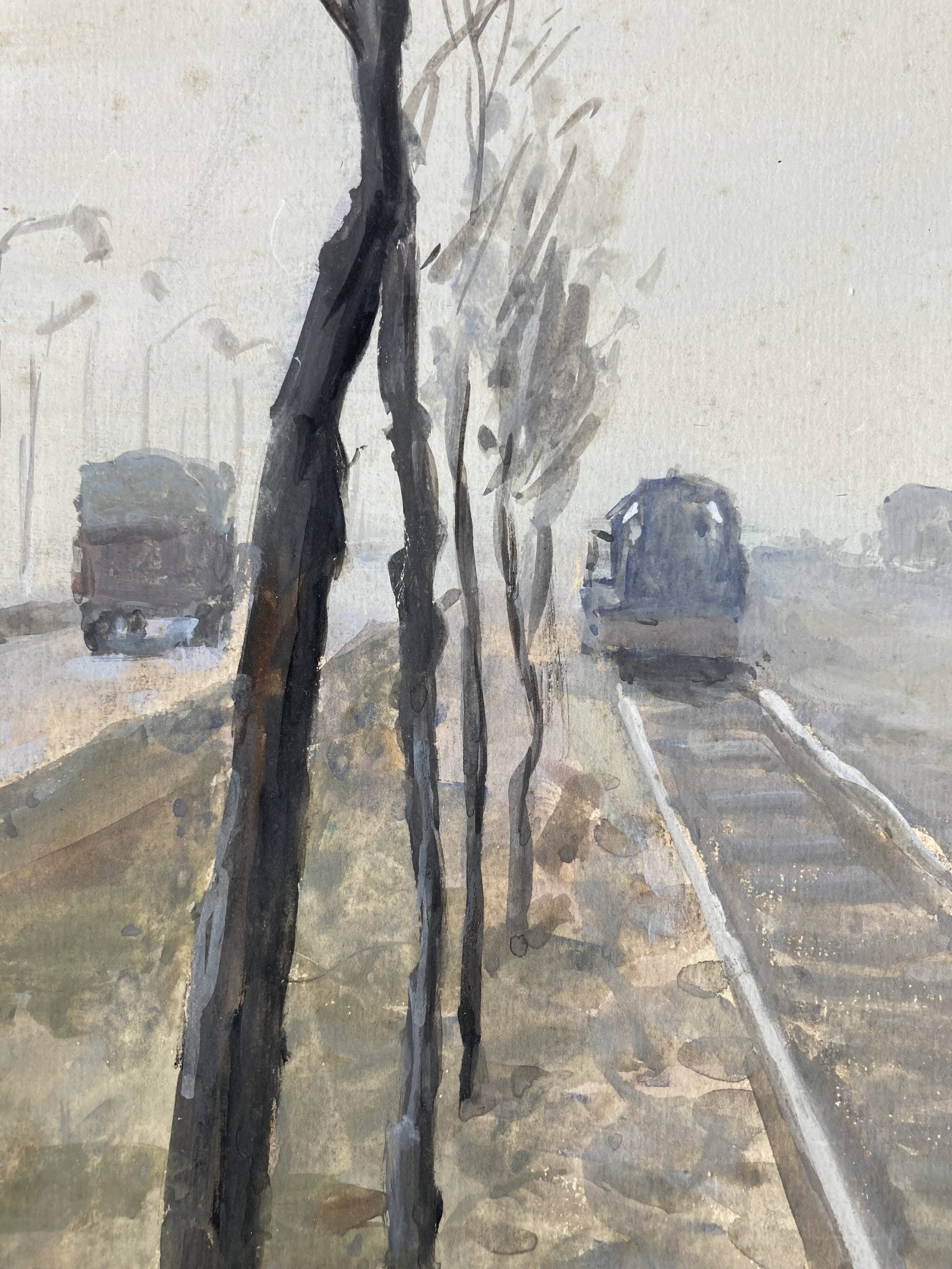 Georges lattès (1907-1989), gennevilliers station, watercolor and gouache