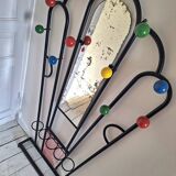 Vintage wooden and metal cloakroom, antique coat rack for entrance hall