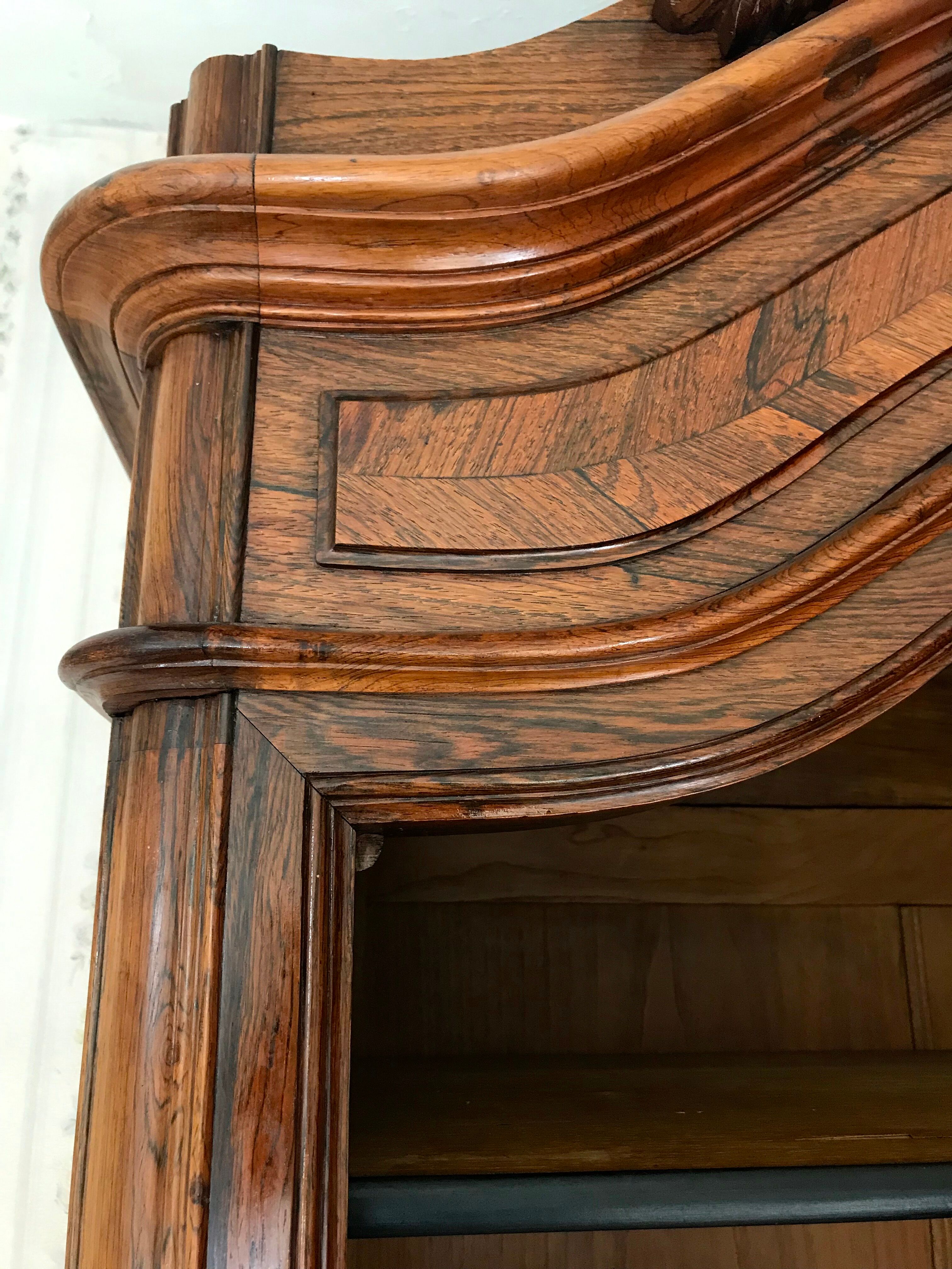 Bonnetière antique wardrobe with beveled ice interior elm magnifying glass style rocaille louis xv