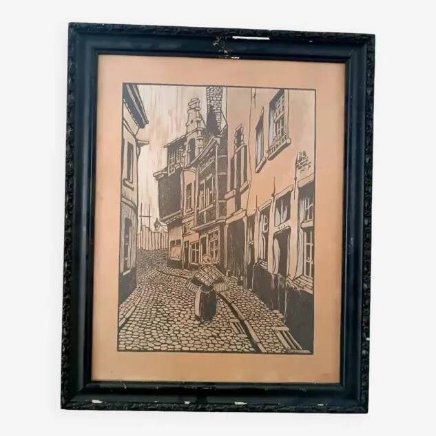 Flemish engraving hand-painted signed r.verhulst 1943