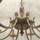 Brass and red plexiglass chandelier