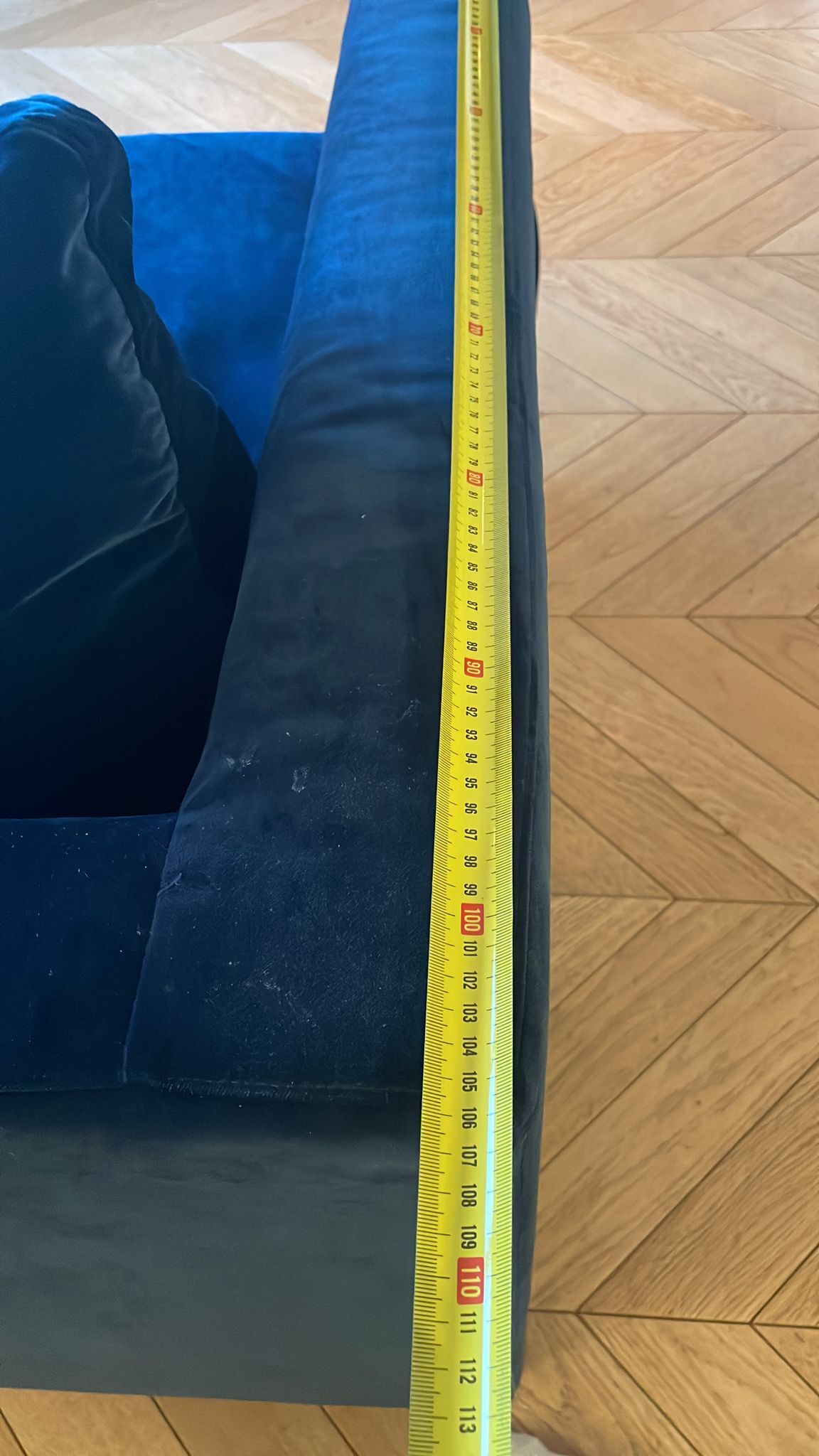 Navy blue velvet sofa