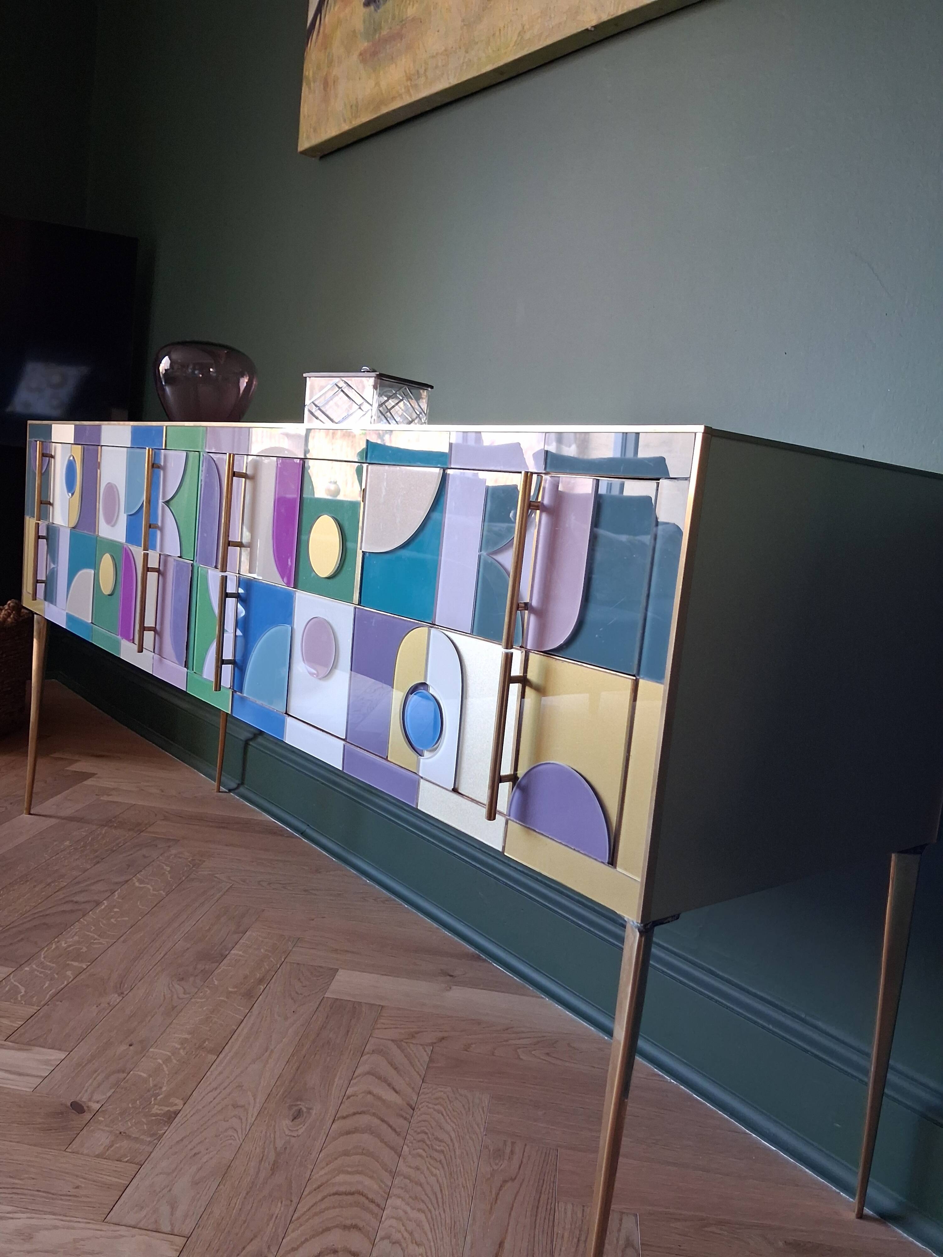 Coloured Murano glass and brass sideboard - 4 drawers
