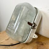 Industrial White Porcelain Wall Light with Ribbed Glass, 1970s