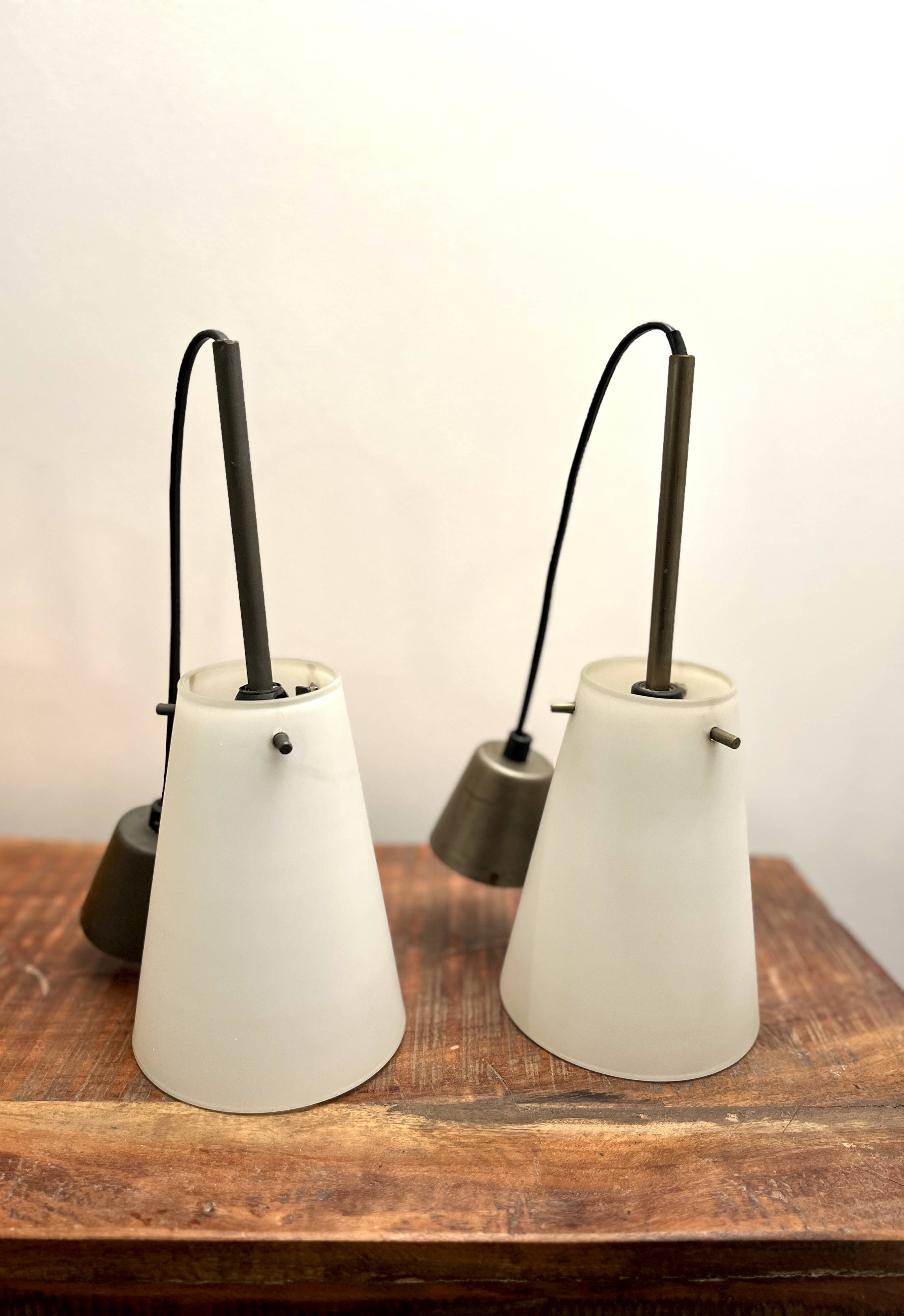 Orange and white glass pendant lights, 1970s