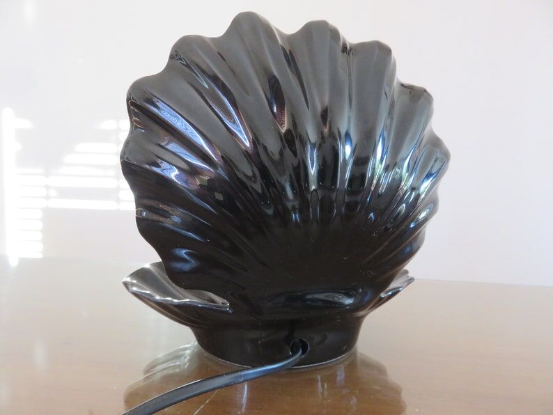 Black ceramic shell lamp and white opaline ball 1970