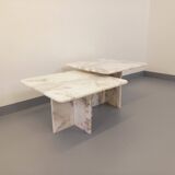 Pair of vintage nesting coffee tables in white marble from the 1970s.