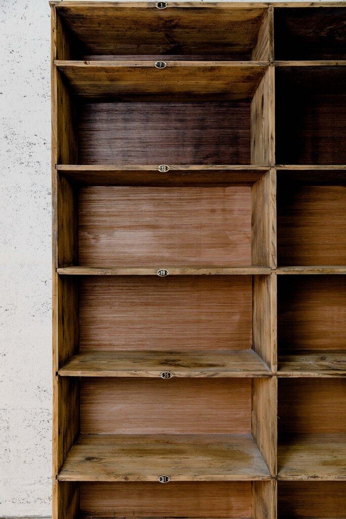 Factory locker cabinet, wood and green