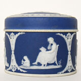Pair of Wedgwood biscuit boxes with relief decoration of antique scenes