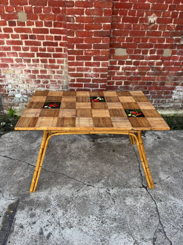 Table  cuisine en rotin carreaux Vallauris