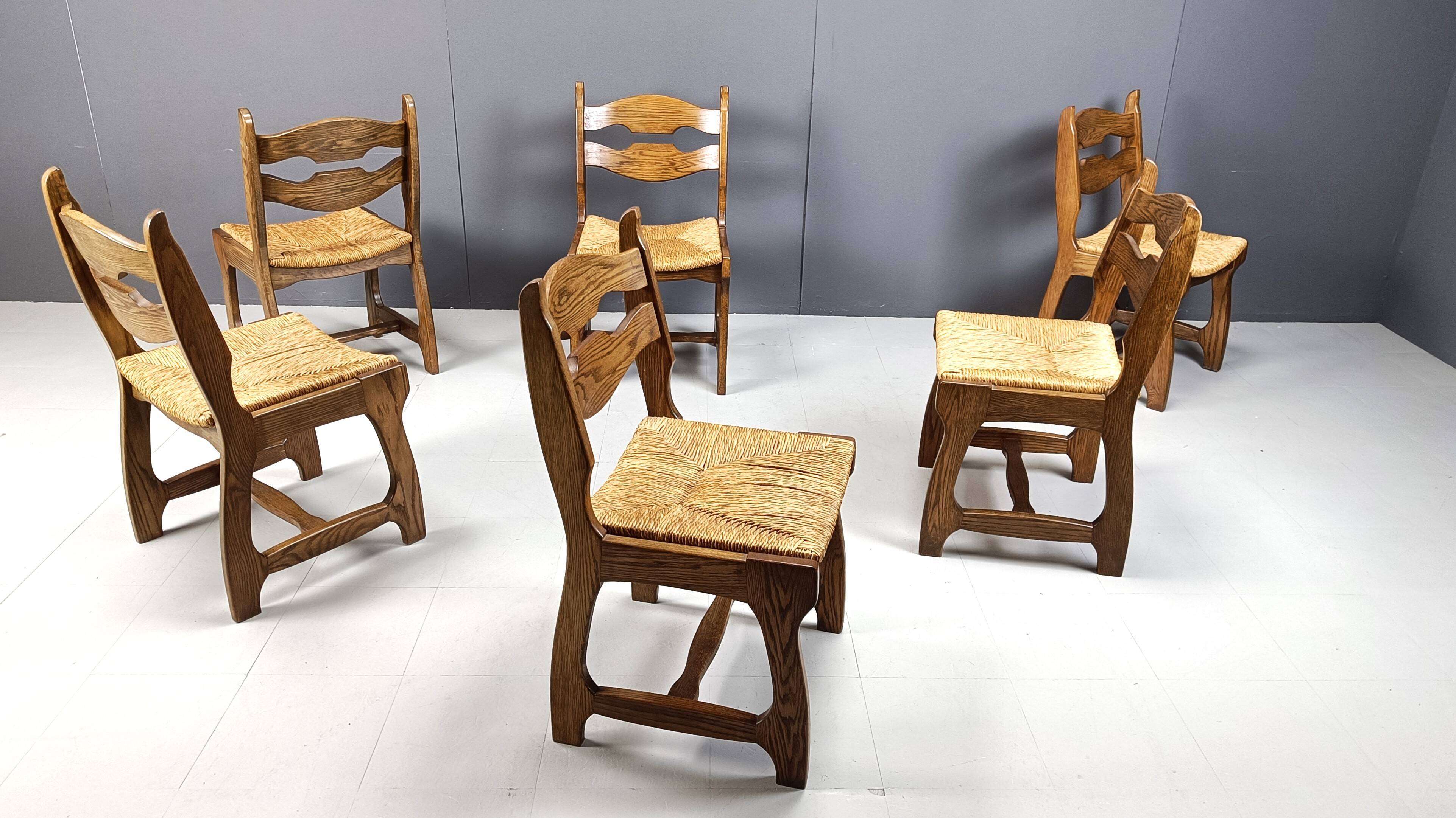 Vintage oak and wicker dining chairs, 1960s