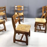 Vintage oak and wicker dining chairs, 1960s