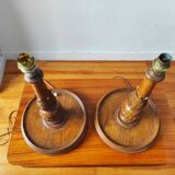 Pair of antique carved wooden lamps
