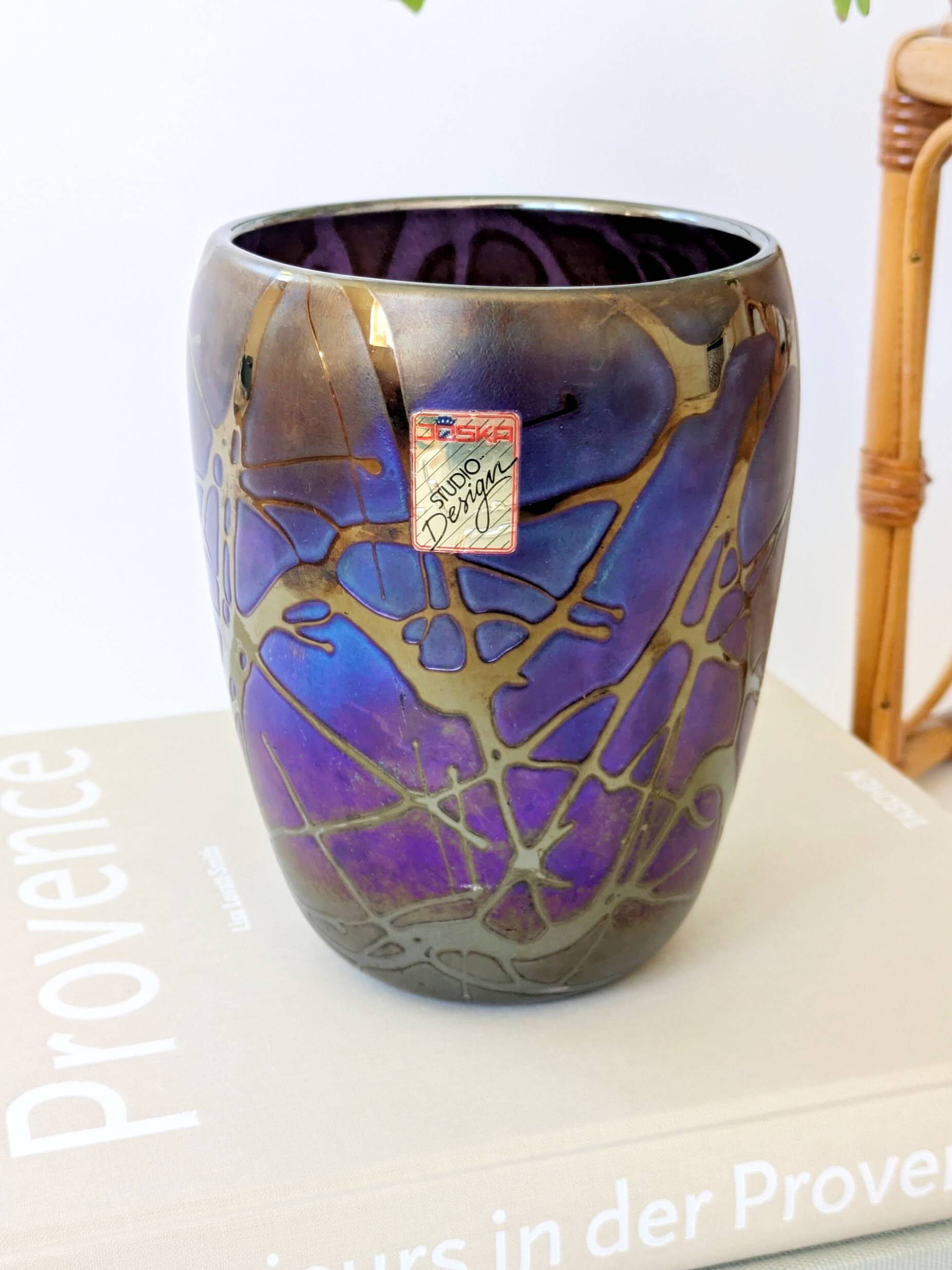 Rare Joska vase, Art Nouveau style, iridescent blown glass, Germany 1990