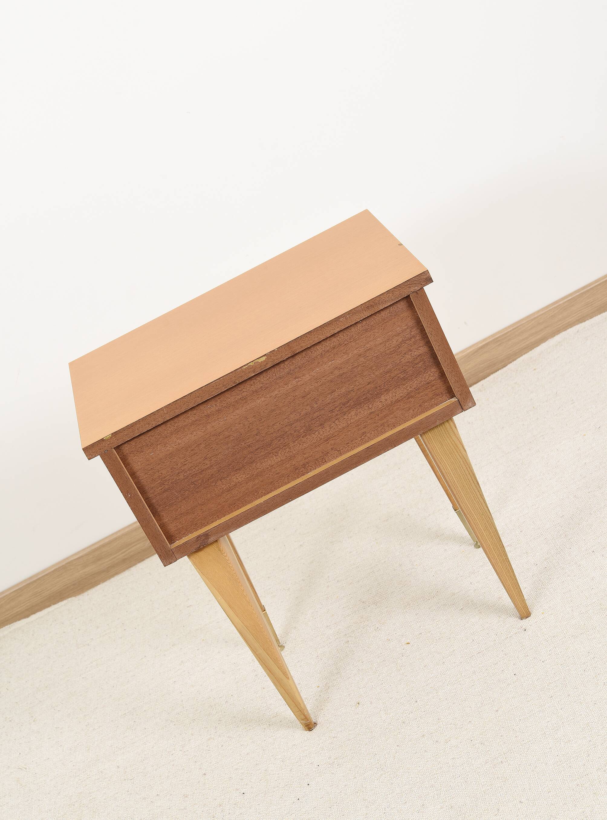 Vintage bedside table in blond oak