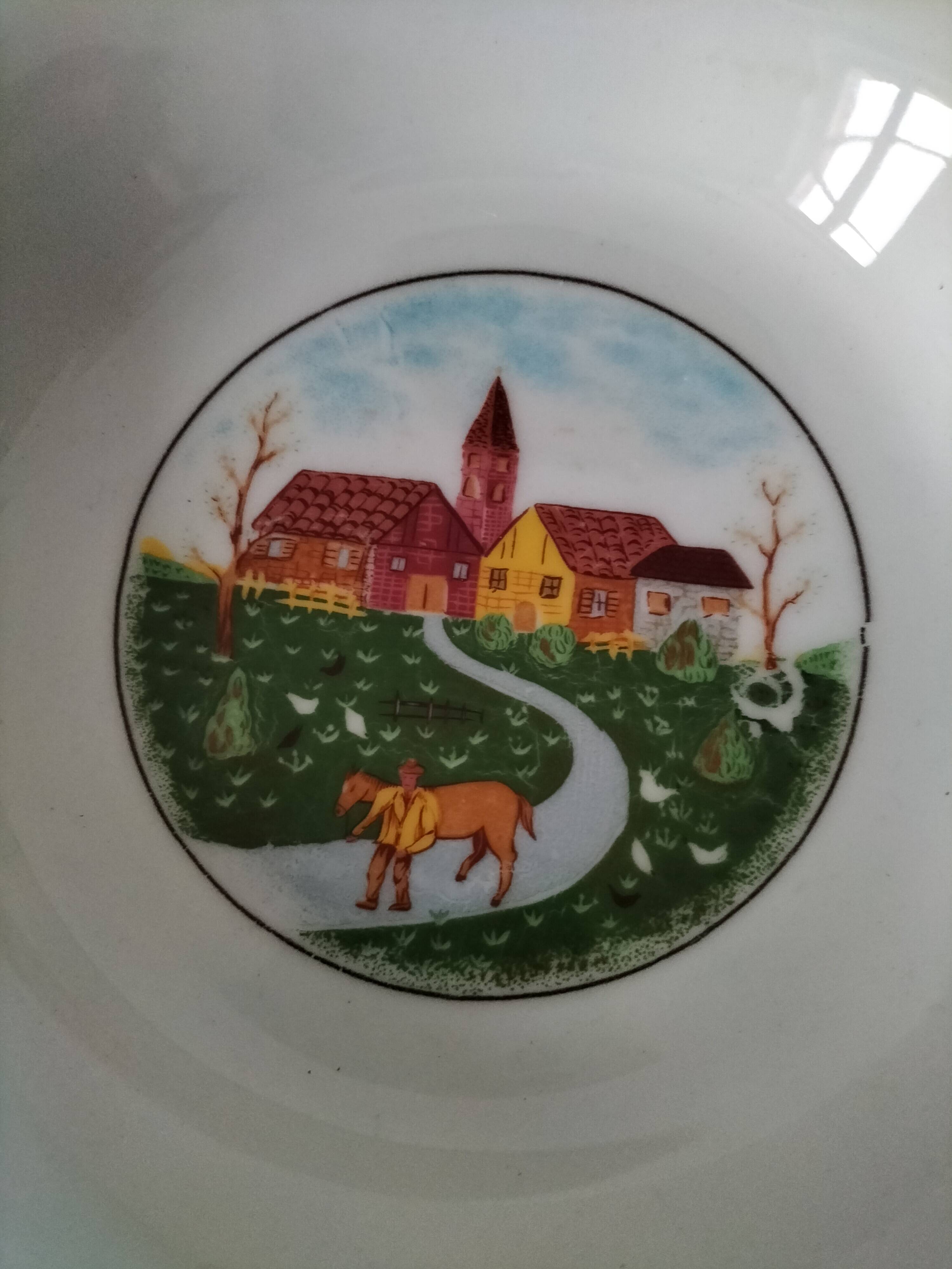 Set of 5 Italian ceramic dishes with country decor