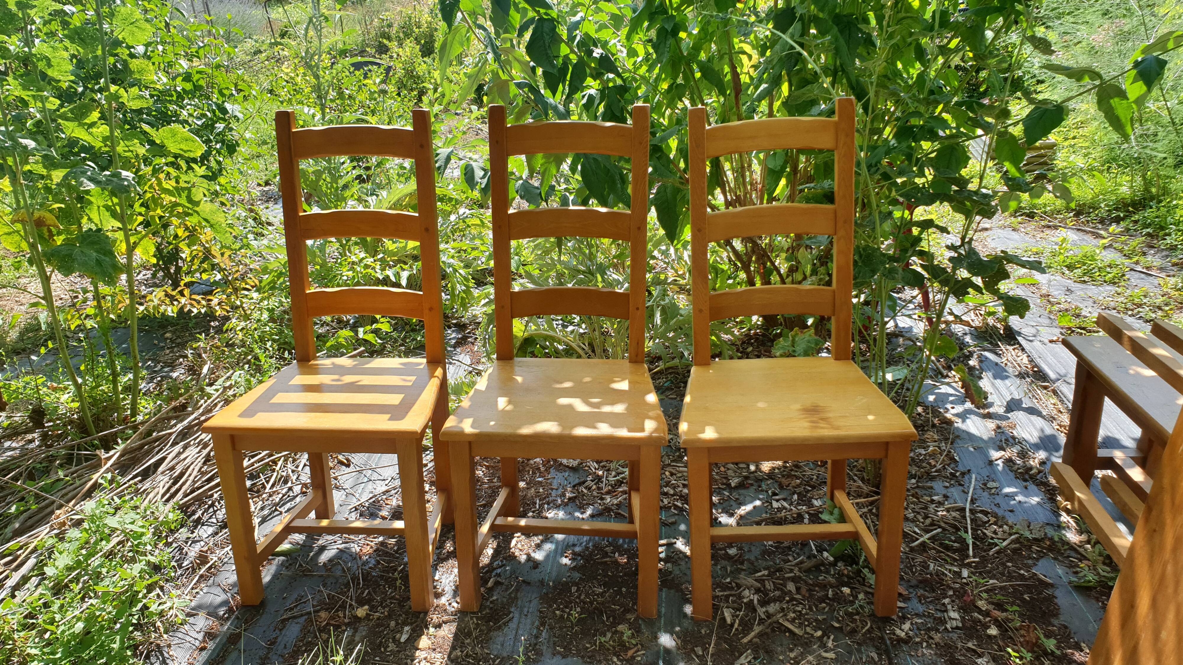 3 solid oak chairs
