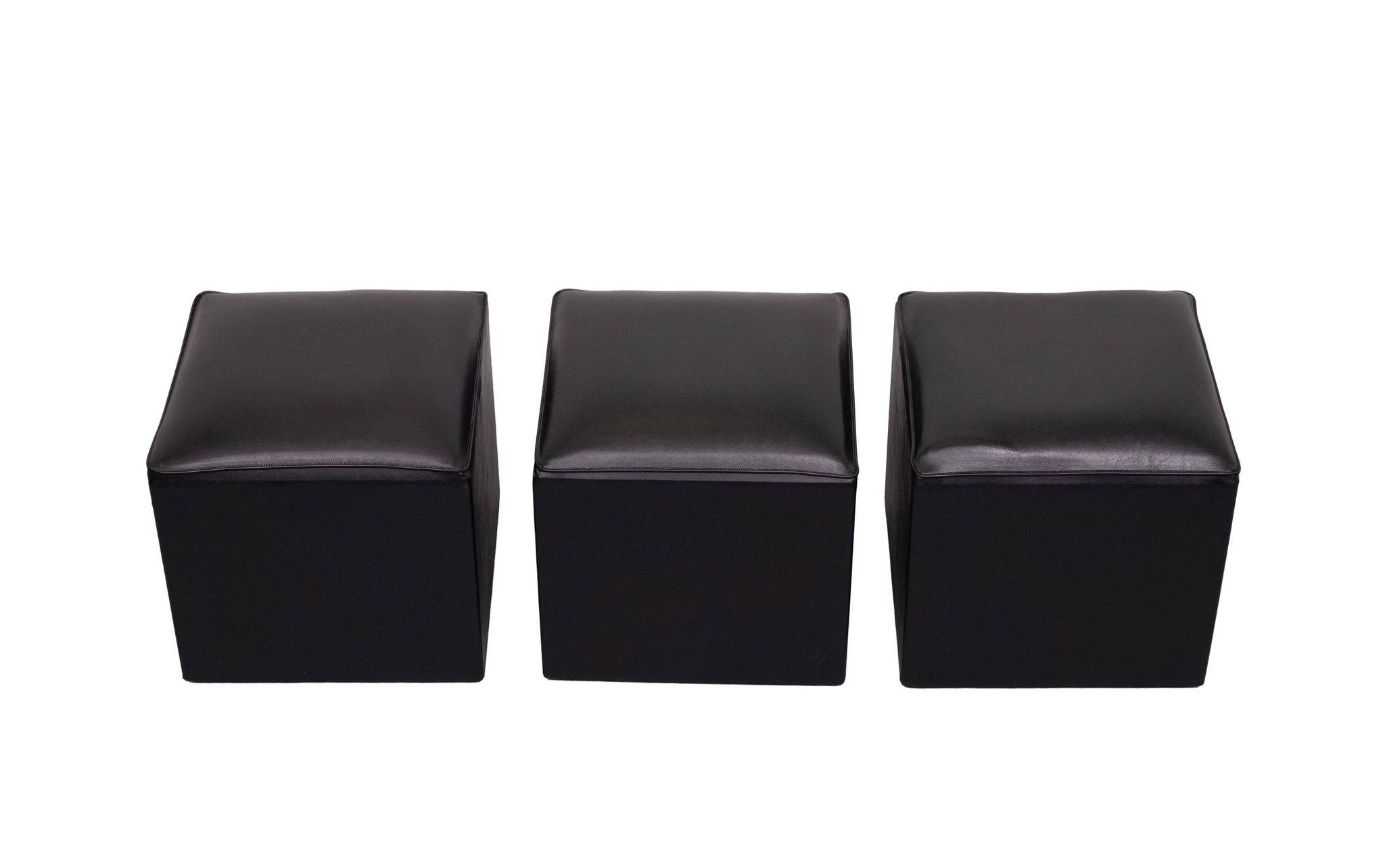 set of 3 Black Faux Leather cube Ottomans 1960s Holland