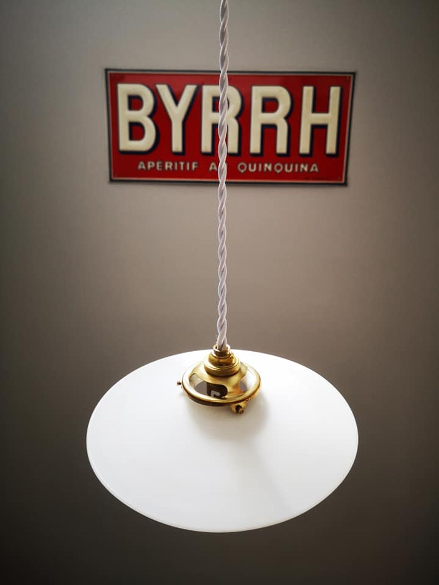 Antique lampshade smooth suspension opaline white art deco