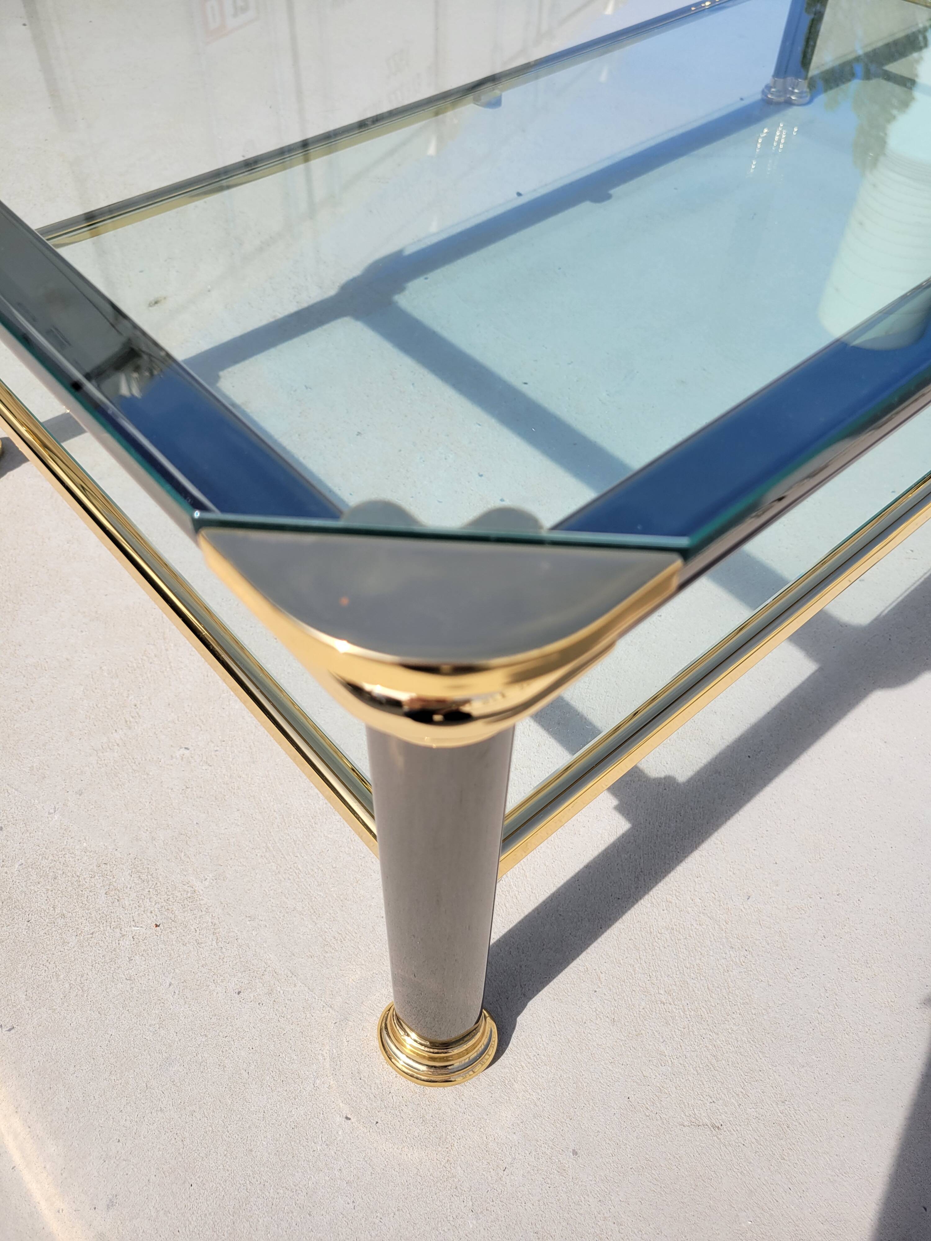Vintage glass and brass coffee table from the 70s and 80s, Italian design