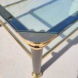 Vintage glass and brass coffee table from the 70s and 80s, Italian design
