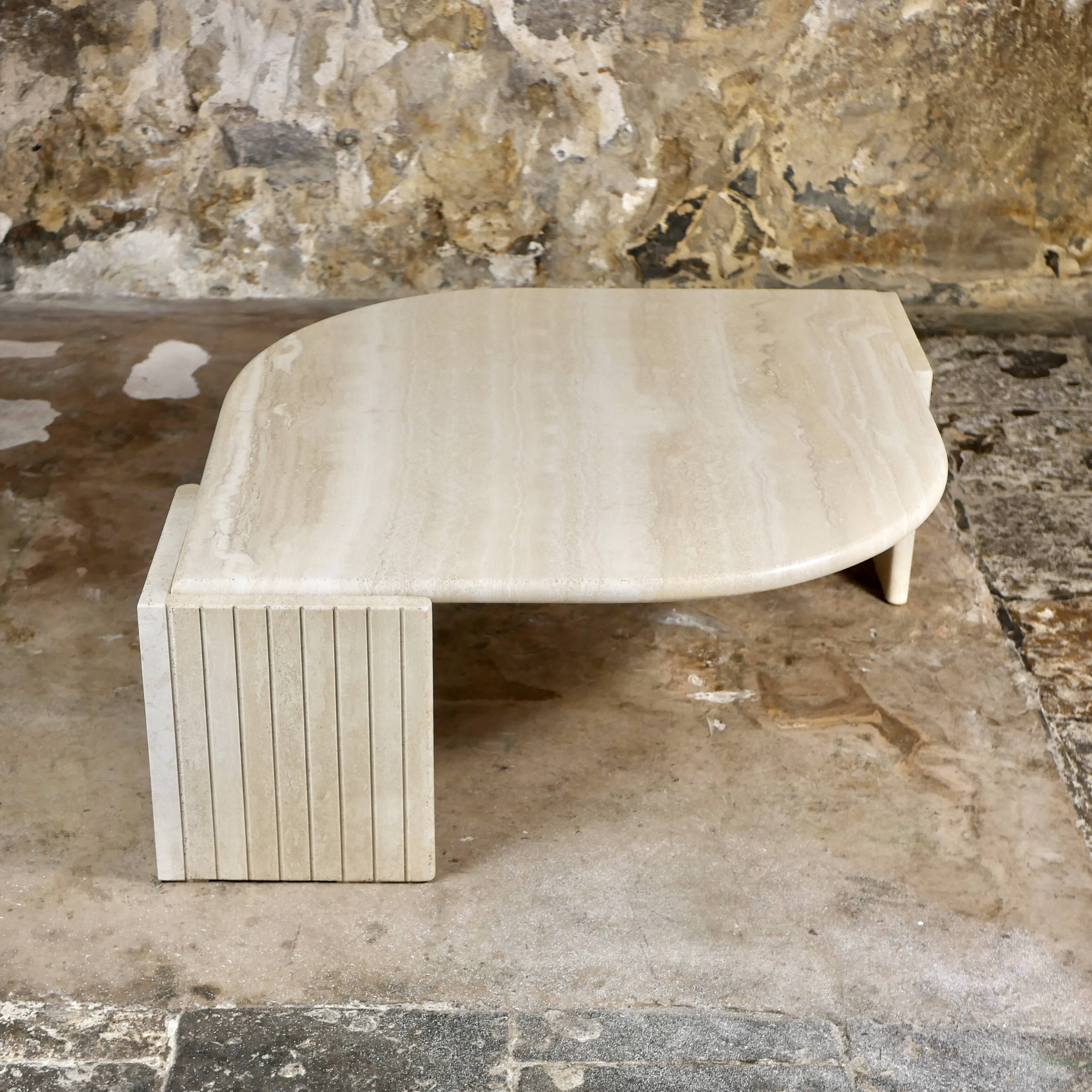 Travertine eye coffee table by Roche Bobois, 1970s