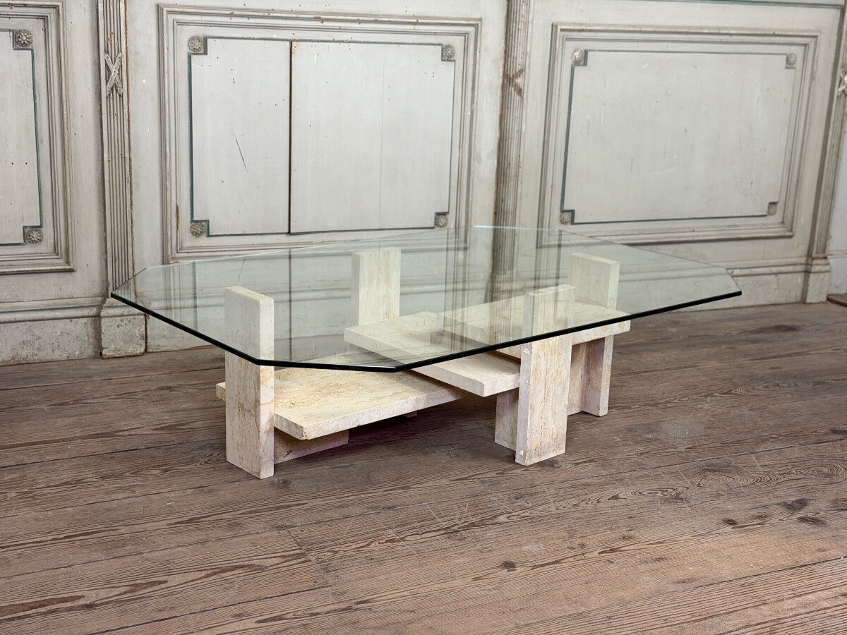 Brutalist travertine table by Willy Ballez, circa 1980