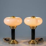 Pair of Art Deco table lamps • Antique glass & Patinated brass