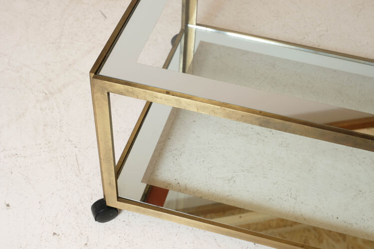 Brass coffee table, glass and mirror. 1970's