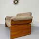 Old sofa in solid elm and vintage 80s design fabric Seltz France