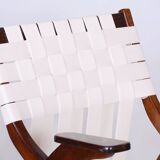 Fauteuil Art Déco restauré, par Jan Vaněk, chêne, coton, tchèque, années 1940