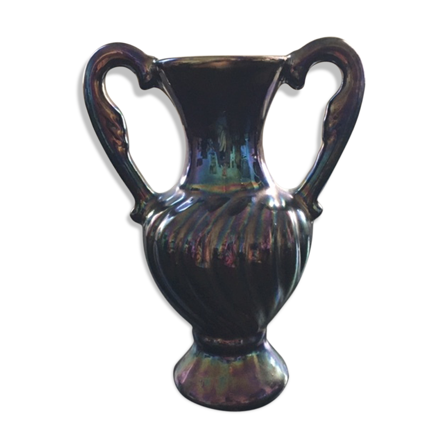 Iridescent black baroque vase