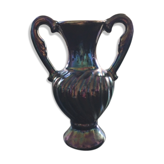 Iridescent black baroque vase