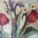 Vintage Still life with Tulips and apple, Oil Painting signed by M. Jonsson