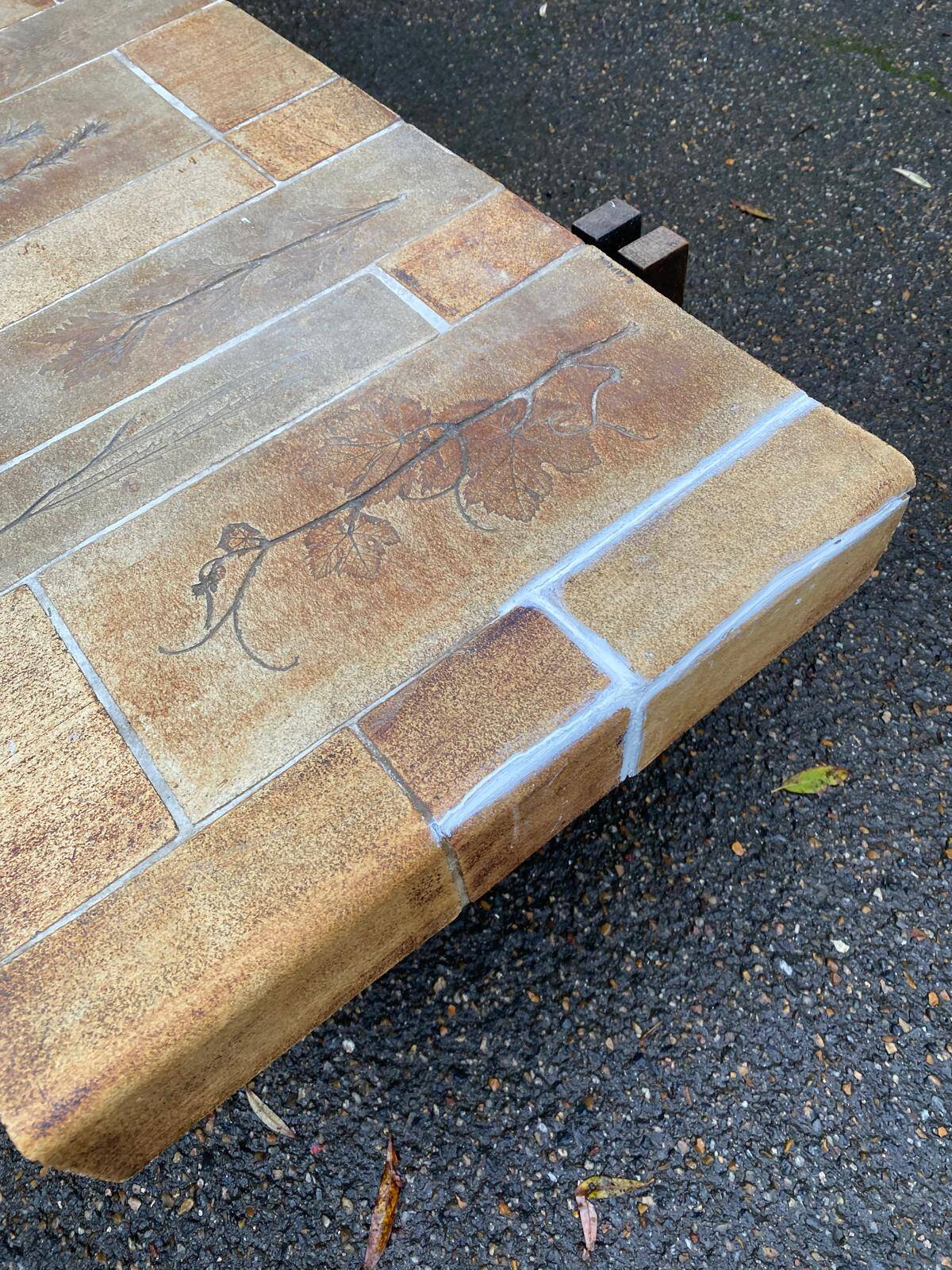 Vintage rectangular coffee table by Roger Capron, ceramic and herbarium design, 120cm