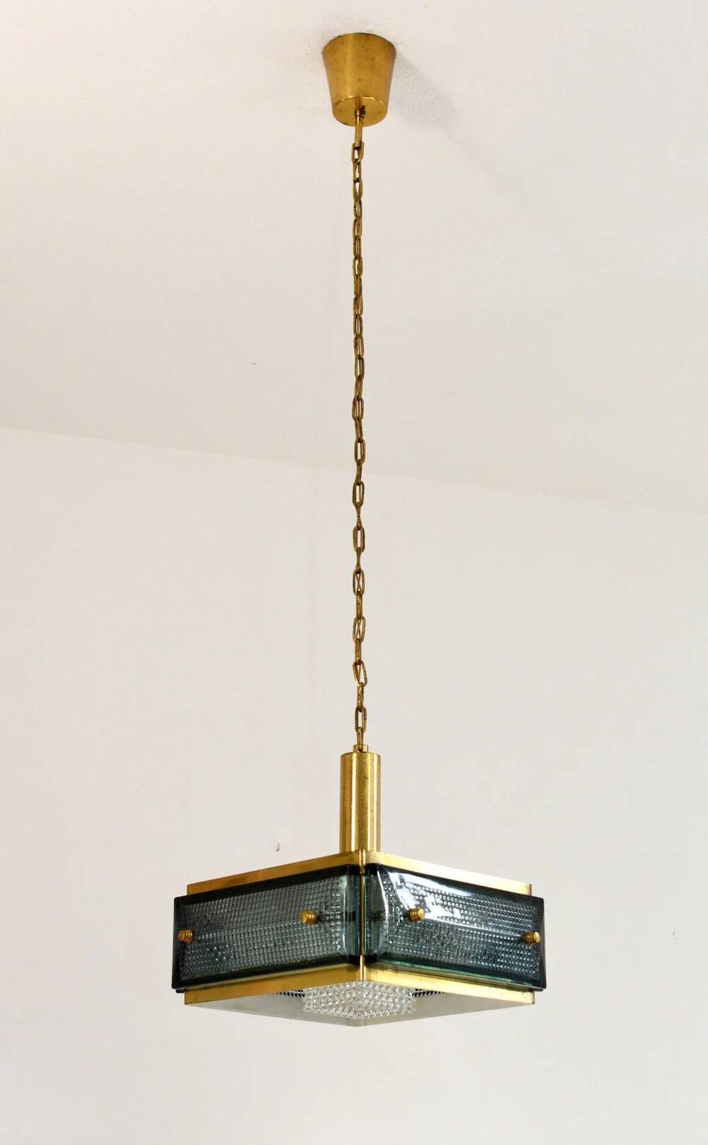 Mid-century Malmö Metallvarufabrik pendant light brass and glass