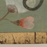 Canvas painted with a decor of lemurs, birds, and flowers. Contemporary.