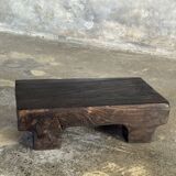 Small stool, black solid teak accent stool wabi-sabi L30 W8.5 H6.