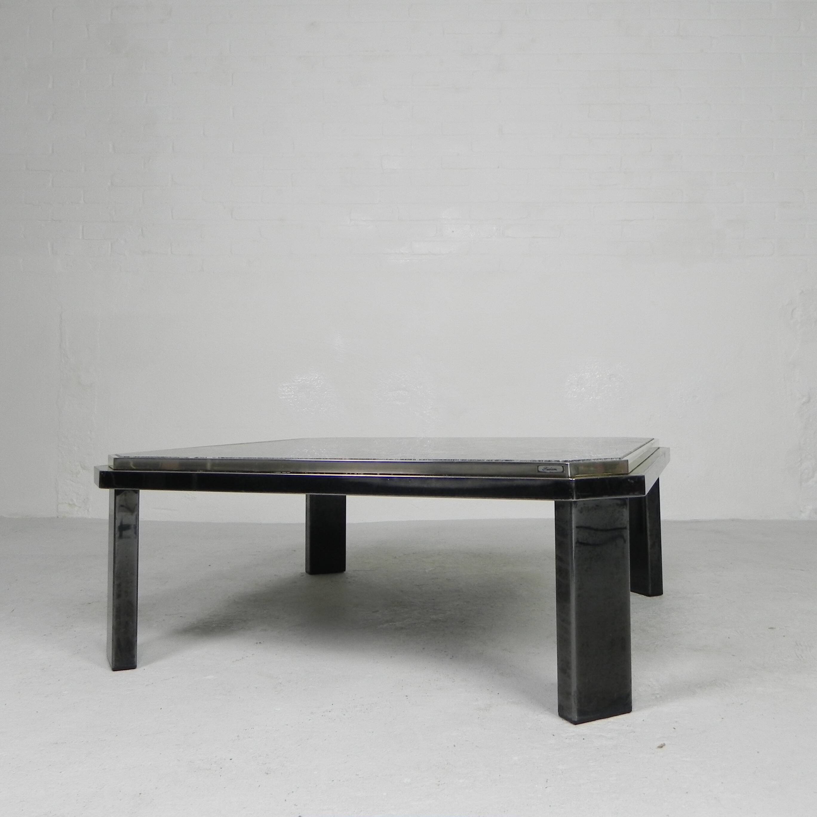 Fedam coffee table, hollywood regency, marble in steel frame