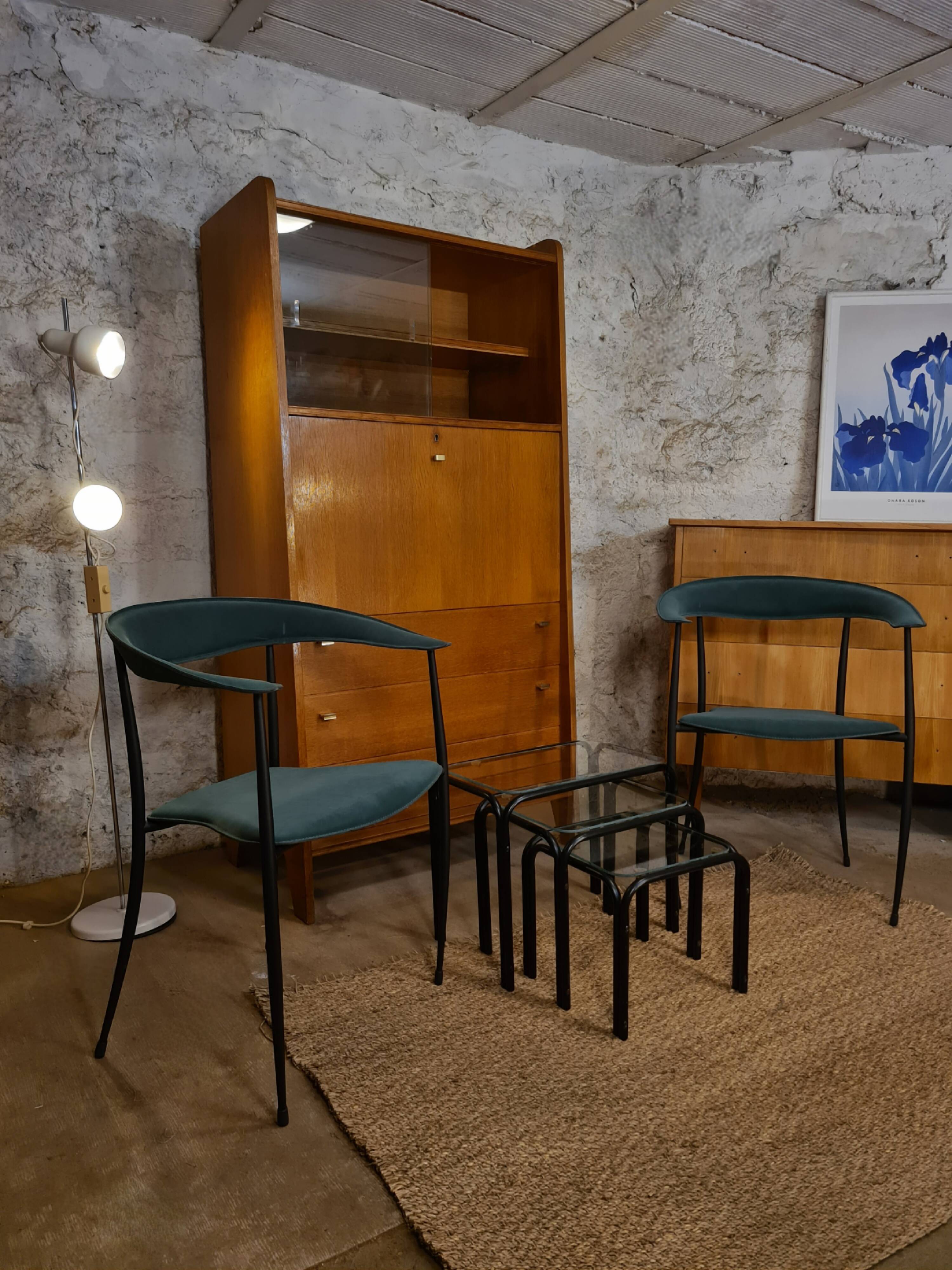 Pair of vintage suede chairs with metal legs from Arper.