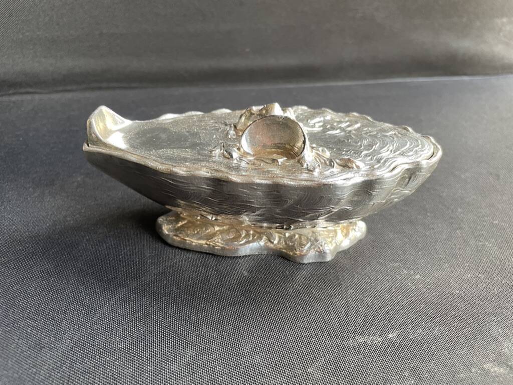 Gravy boat or oyster butter dish – Maurice Gouaillé – Silver plated metal & satin glass