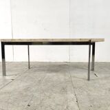 Table basse vintage en travertin et chrome, 1970