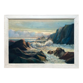 HSP painting "Seaside at sunset" signed O. Blanchard + Marine frame