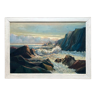 HSP painting "Seaside at sunset" signed O. Blanchard + Marine frame