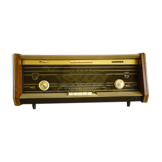 Wood, glass, bakelite, vinyl and brass radio - Bi-amp radio - Philips