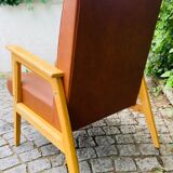 Pair of armchairs from the 50s in brown skaï