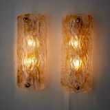 Pair of Mazzega wall lamps, orange Murano blown glass, Italy, 1960