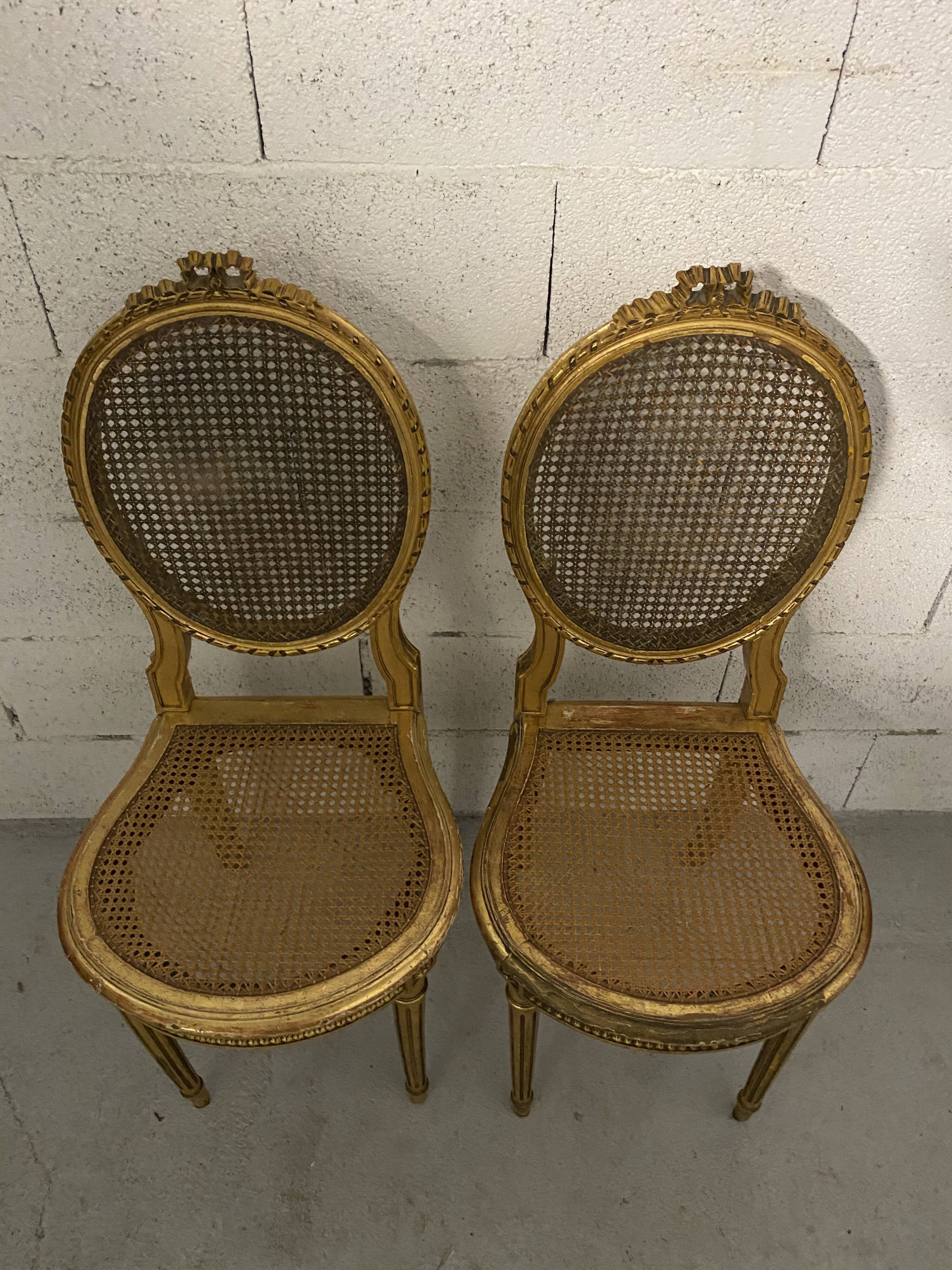 Pair of chairs Louis XVI gilded wood Masion Gouffé