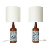 Paire de lampes de table scandinaves en teck et mosaïque, Danemark 1960